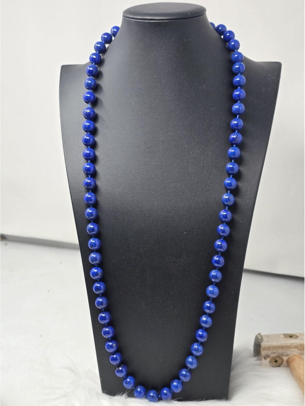 Vintage 35" Lapis Lazuli Endless Knotted Bead Necklace 12mm